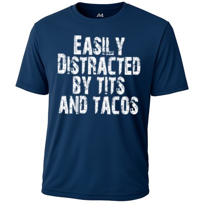 Easily Distracted By Tits And Tacos Funny Vintage Performance Shirt