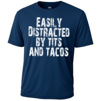 Easily Distracted By Tits And Tacos Funny Vintage Performance Shirt