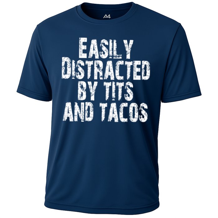 Easily Distracted By Tits And Tacos Funny Vintage Performance Shirt