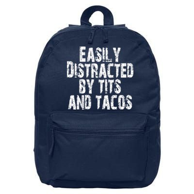 Easily Distracted By Tits And Tacos Funny Vintage 16 in Basic Backpack
