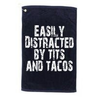 Easily Distracted By Tits And Tacos Funny Vintage Golf Towel