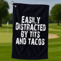 Easily Distracted By Tits And Tacos Funny Vintage Golf Towel