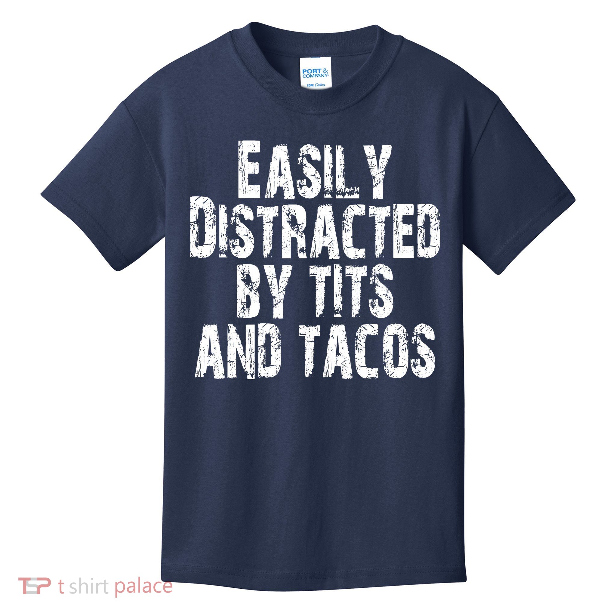 Easily Distracted By Tits And Tacos Funny Vintage Kids T-Shirt