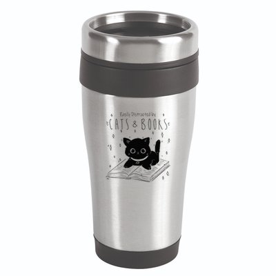 Easily Distracted By Cats And Books Funny Cat & Book Lover 16oz Travel Tumbler