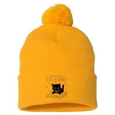 Easily Distracted By Cats And Books Funny Cat & Book Lover Pom Pom 12in Knit Beanie