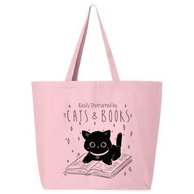 Easily Distracted By Cats And Books Funny Cat & Book Lover 25L Jumbo Tote