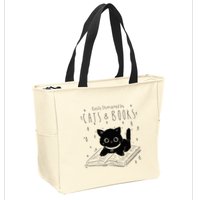 Easily Distracted By Cats And Books Funny Cat & Book Lover Zip Tote Bag