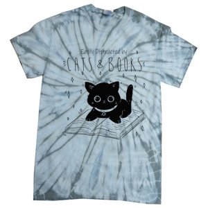 Easily Distracted By Cats And Books Funny Cat & Book Lover Tie-Dye T-Shirt