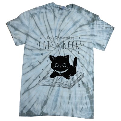 Easily Distracted By Cats And Books Funny Cat & Book Lover Tie-Dye T-Shirt
