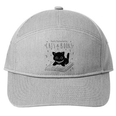 Easily Distracted By Cats And Books Funny Cat & Book Lover 7-Panel Snapback Hat