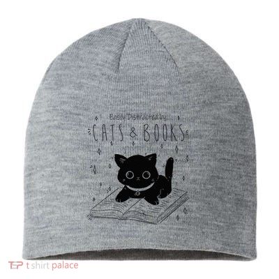 Easily Distracted By Cats And Books Funny Cat & Book Lover Sustainable Beanie