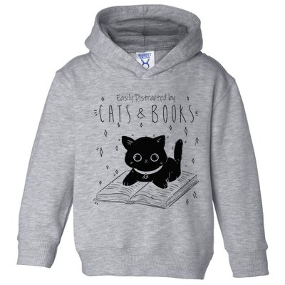 Easily Distracted By Cats And Books Funny Cat & Book Lover Toddler Hoodie