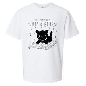 Easily Distracted By Cats And Books Funny Cat & Book Lover Sueded Cloud Jersey T-Shirt