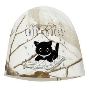 Easily Distracted By Cats And Books Funny Cat & Book Lover Kati - Camo Knit Beanie