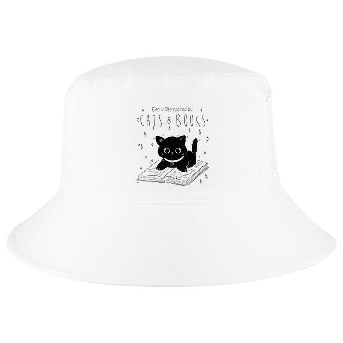 Easily Distracted By Cats And Books Funny Cat & Book Lover Cool Comfort Performance Bucket Hat