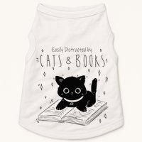 Easily Distracted By Cats And Books Funny Cat & Book Lover Doggie Tank