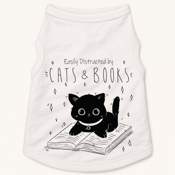 Easily Distracted By Cats And Books Funny Cat & Book Lover Doggie Tank