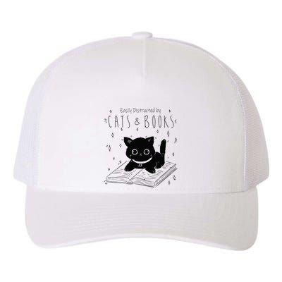 Easily Distracted By Cats And Books Funny Cat & Book Lover Yupoong Adult 5-Panel Trucker Hat