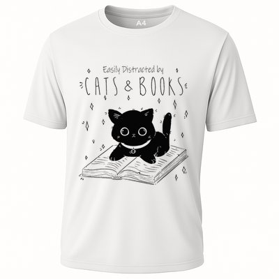 Easily Distracted By Cats And Books Funny Cat & Book Lover Performance Shirt