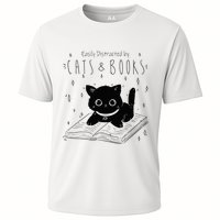 Easily Distracted By Cats And Books Funny Cat & Book Lover Performance Shirt