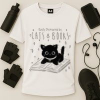 Easily Distracted By Cats And Books Funny Cat & Book Lover Performance Shirt