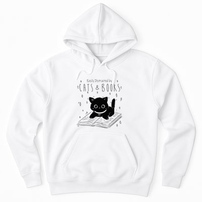 Easily Distracted By Cats And Books Funny Cat & Book Lover Hoodie