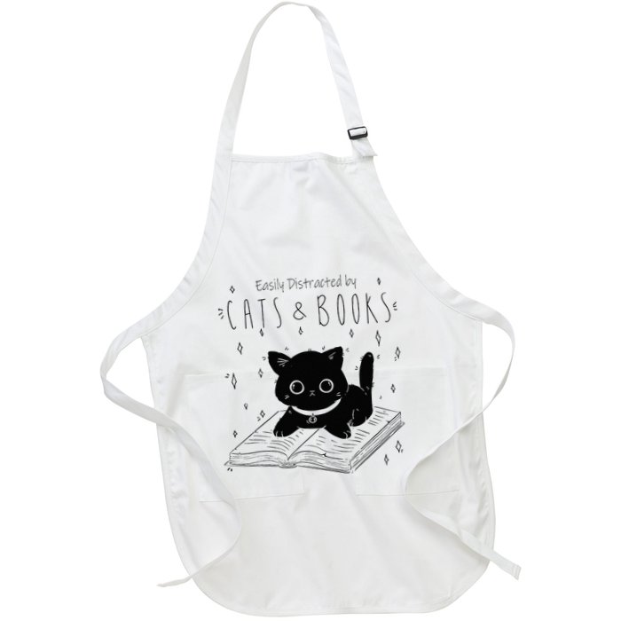 Easily Distracted By Cats And Books Funny Cat & Book Lover Apron