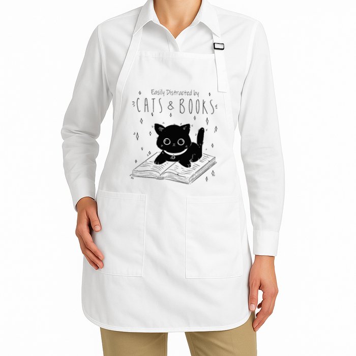 Easily Distracted By Cats And Books Funny Cat & Book Lover Apron