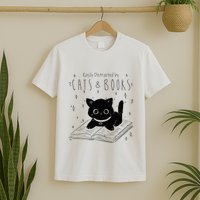 Easily Distracted By Cats And Books Funny Cat & Book Lover T-Shirt