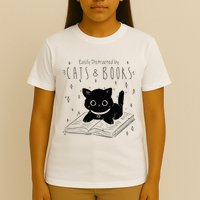 Easily Distracted By Cats And Books Funny Cat & Book Lover T-Shirt