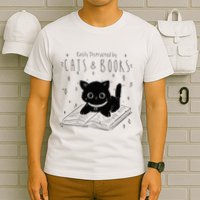 Easily Distracted By Cats And Books Funny Cat & Book Lover T-Shirt