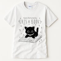 Easily Distracted By Cats And Books Funny Cat & Book Lover Tall T-Shirt