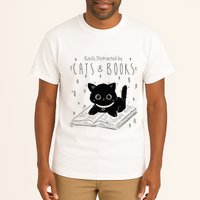 Easily Distracted By Cats And Books Funny Cat & Book Lover Tall T-Shirt