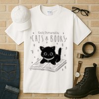 Easily Distracted By Cats And Books Funny Cat & Book Lover Tall T-Shirt