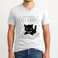 Easily Distracted By Cats And Books Funny Cat & Book Lover V-Neck T-Shirt