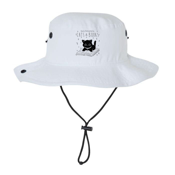 Easily Distracted By Cats And Books Funny Cat & Book Lover Bucket Hat