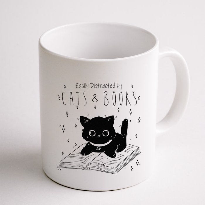 Easily Distracted By Cats And Books Funny Cat & Book Lover Mug