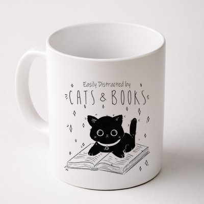 Easily Distracted By Cats And Books Funny Cat & Book Lover Mug