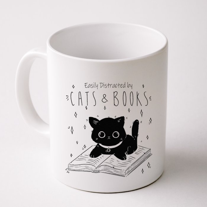 Easily Distracted By Cats And Books Funny Cat & Book Lover Mug