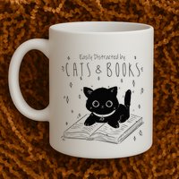Easily Distracted By Cats And Books Funny Cat & Book Lover Mug