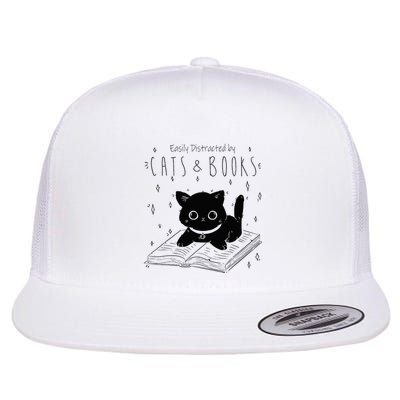 Easily Distracted By Cats And Books Funny Cat & Book Lover Flatbill Hat