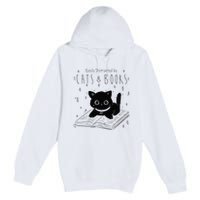 Easily Distracted By Cats And Books Funny Cat & Book Lover Premium Pullover Hoodie