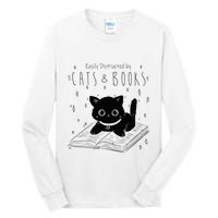 Easily Distracted By Cats And Books Funny Cat & Book Lover Tall Long Sleeve T-Shirt