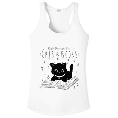 Easily Distracted By Cats And Books Funny Cat & Book Lover Ladies PosiCharge Competitor Racerback Tank