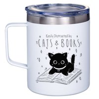 Easily Distracted By Cats And Books Funny Cat & Book Lover 12oz Stainless Steel Coffee Mug