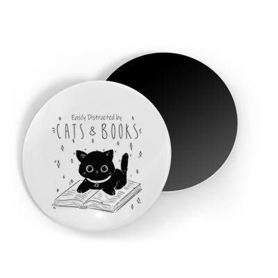 Easily Distracted By Cats And Books Funny Cat & Book Lover Magnet