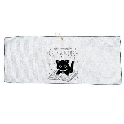 Easily Distracted By Cats And Books Funny Cat & Book Lover Large Microfiber Waffle Golf Towel