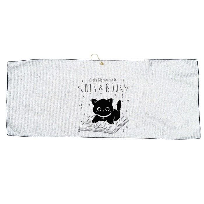 Easily Distracted By Cats And Books Funny Cat & Book Lover Large Microfiber Waffle Golf Towel