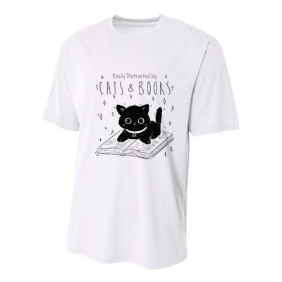 Easily Distracted By Cats And Books Funny Cat & Book Lover Youth Performance Sprint T-Shirt