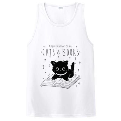 Easily Distracted By Cats And Books Funny Cat & Book Lover PosiCharge Competitor Tank